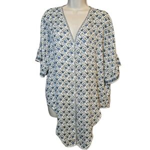 Max‎ Studio Women's Sz.L white blue combo floral front knot top